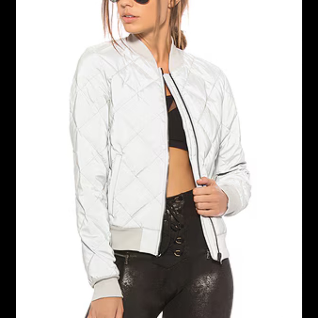 Alo Yoga White Quilted Bomber Jacket